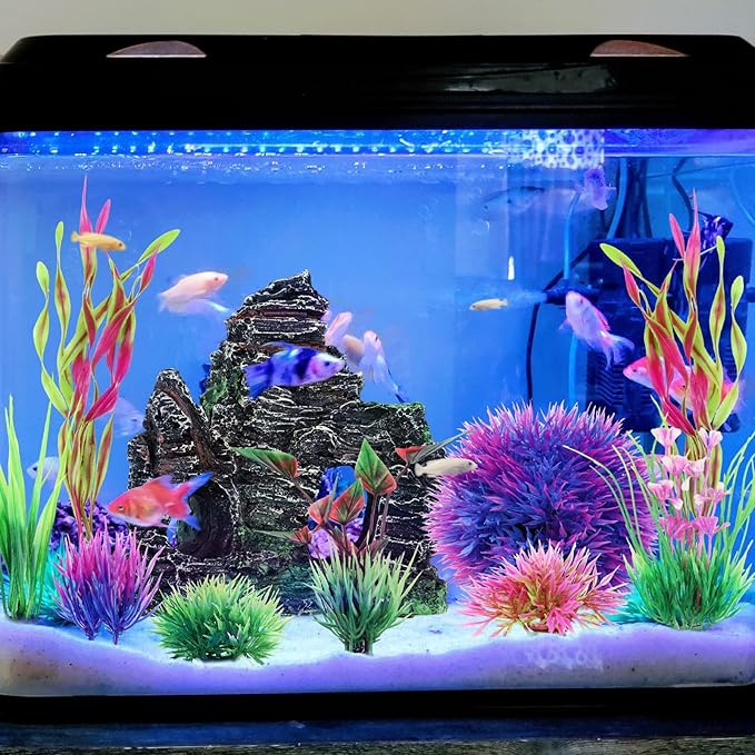10pcs Aquarium Artificial Plastic Plants Decorations and Rock Cave Decor Set, Fish Tank Accessories Small Large Fish Bowl Ornaments Set