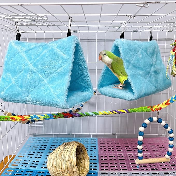 4Pcs Bird Tent Plush Hammock Warm Hut Hanging Parrot Nest for Cage Snuggle Large 9.4''X5.9''X7.0'' Sleeping Bed Hideaway Cave for Parakeet Cockatiels Cockatoo Lovebird