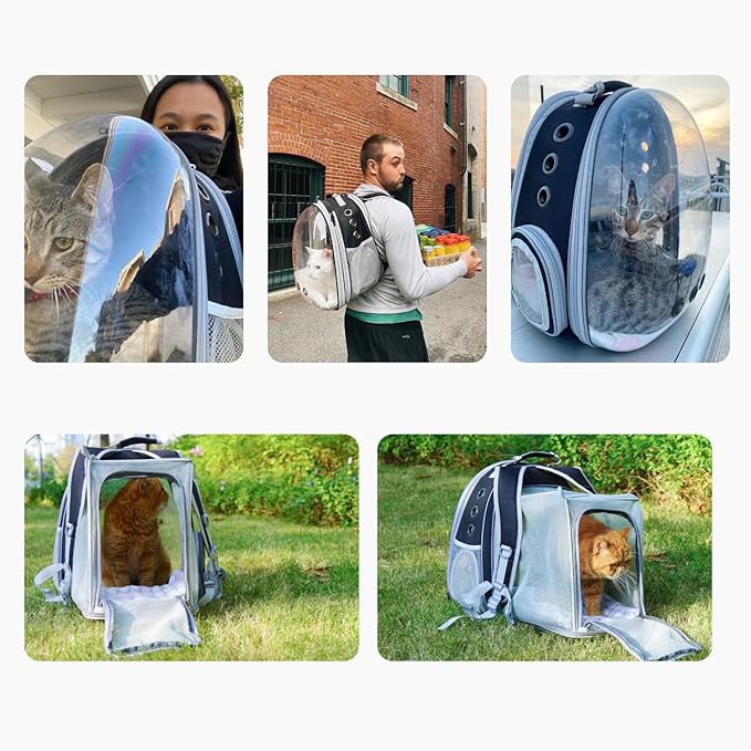 Lollimeow Cat Carrier Backpack, Expandable Bubble Pet Carrier for Cats and Small Dogs, Airline Approved Travel Backpack for Hiking, Walking & Outdoor Adventures - Supports up to 14 lbs