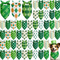Weewooday 50 Pcs St Patricks Day Bandanas Bulk for Dogs Adjustable Irish Shamrocks Clover Green Plaid Triangle Soft Bibs Puppy Bandana for Small Medium Large Cat Pet Costume(25.6 x 17.7 x 17.7 Inch)