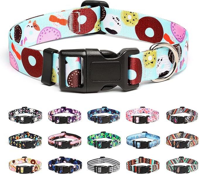 Mercano Adjustable Dog Collar - Special Design Patterns, Soft Nylon Comfortable Sturdy Pet Collar for Small Medium Large Dogs (M, Blue Cookie)