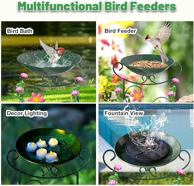 HONGLAND Metal Bird Bath with Trellis, 35" Outdoor Garden Birdbath with Detachable Bowl & Climbing Plant Support, Decorative Bird Feeder Station with Hummingbird for Yard, Patio, Fence