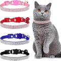 Weewooday 4 Pieces Rhinestones Cat Collars Breakaway Cat Collar with Bell Bling Pet Accessories with Soft Velvet, 4 Colors(S,Pink, Red, Black, Blue)