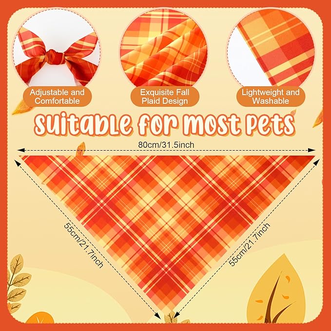 Abbylike 50 Pcs Orange Plaid Dog Bandanas Bulk Check Pattern Bandanas for Dogs Triangle Kerchief Bib Scarf Set for Pet Party Costume Photo Props Accessories Pet Shops, 25 Styles(31.5 x 21.7 x 21.7)