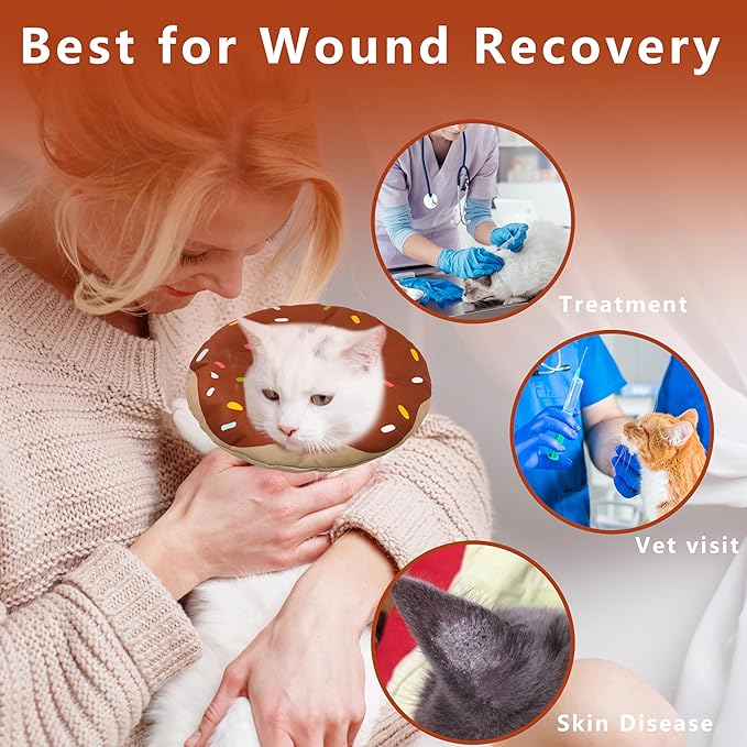 Cat Cone Collar Soft, Adjustable Cat Recovery Collar Kitten Cones to Stop Licking, Cute Donut E Collar After Surgery, Cats Neck Pillow ConeElizabethan Cones of Shame (Waterproof Brown, Large)