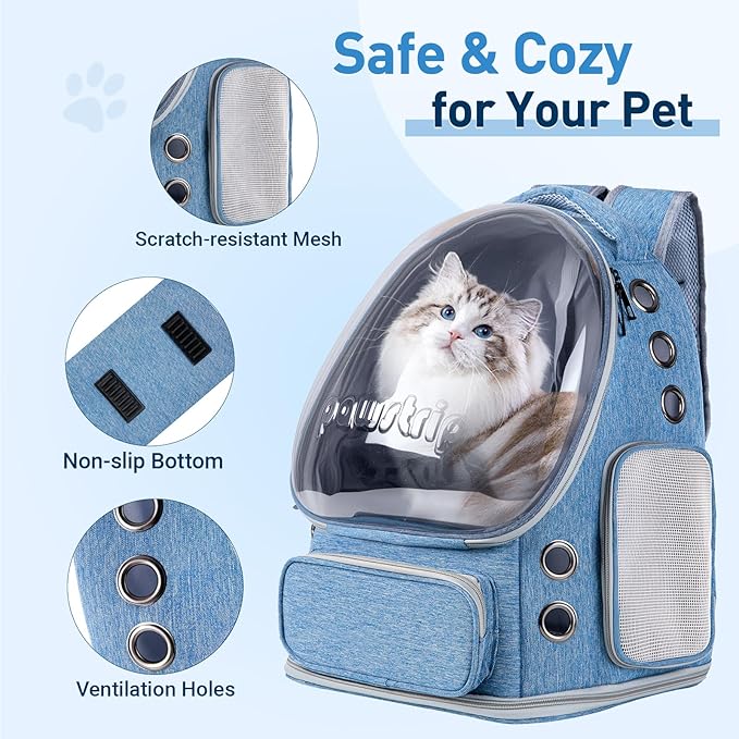 Pawstrip Cat Backpack Carrier with Large Space Bubble Window, Airline Approved Breathable Pet Carrier for Small Dogs Cats up to 15lbs, Foldable for Travel Hiking & Outdoor Use
