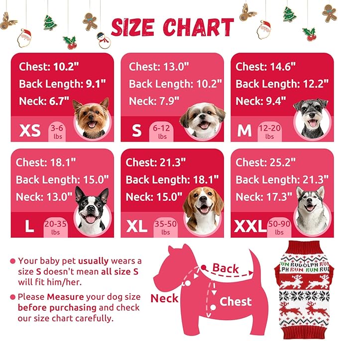 Dog Christmas Sweater Xmas Pet Clothes Cute Reindeer Christmas Dog Costume Outfits Holiday Knitwear Puppy Cat Jumpers New Year Gifts for Small Medium Large Dogs(Red Runing Deer,XL)