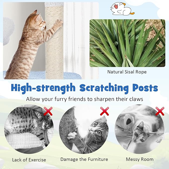 Tangkula Ocean-Themed Cat Tree, Multi-Level Cat Tower with Sisal Scratching Posts, Condo, Perch, Hammock, Jump Platforms, Hanging Interactive Toys, Cute Cat Activity Center for Indoor Cats (65 Inch)