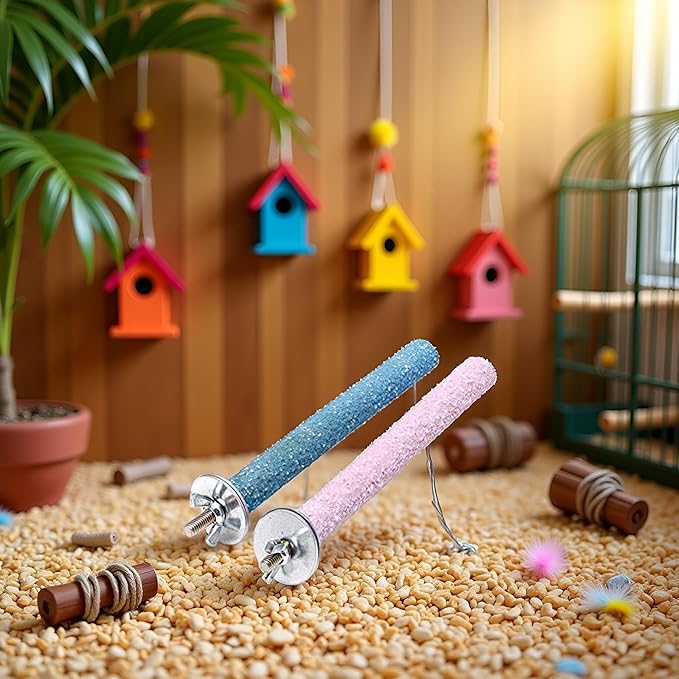 2 Pcs Multi-Color Random Bird Perch Stand Toy Wood Parrot Perch Stand Grinding Claw Sticks Sanded Surface Cage Toy for Parakeets Finches Parakeet Toys Birdcage Accessories