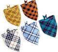 5PCS Dog Bandanas with Button - Thick Triangle Bibs Dual Layer Soft Cotton Scarves for Small Medium Boy Girl Puppy Cat Pet Baby Square Plaid Printing Washable Kerchief Halloween Costumes Outfits