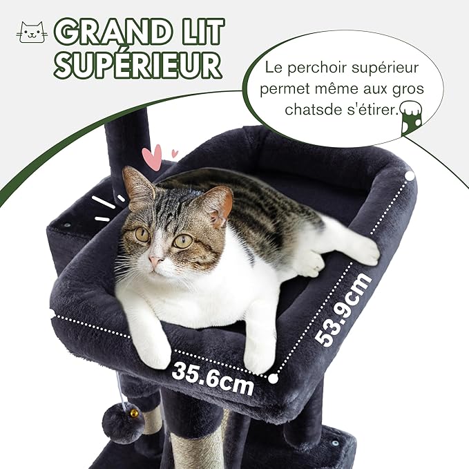 MUTICOR 66 Inches Multi-Level Large Cat Tree Tower for Indoor Big Feline/Cozy Plush Perches/Condo/Sisal Scratching Posts/Hammock and Baskets/Activity Center Play House/Wide Base/Dark Grey