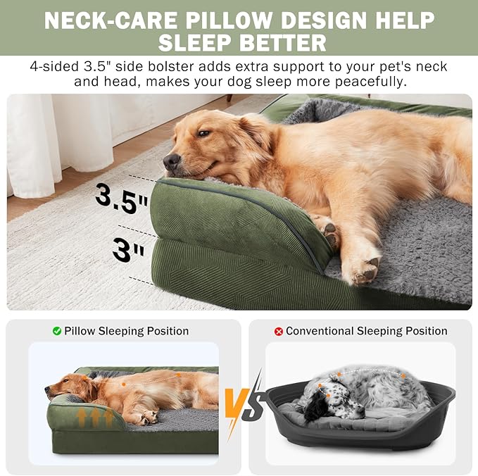 INVENHO Orthopedic Dog Beds Large Sized, XL Egg-Crate Foam Dog Couch with Washable Removable Cover, Waterproof Lining and Nonskid Bottom