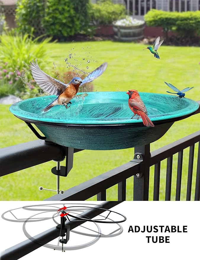 Deck Mounted Bird Bath for Outside, Detachable Birdbath Bowl with Sturdy Clamp, Easy Setup Outdoor Bird Feeder for Garden Patio Lawn Yard Decoration