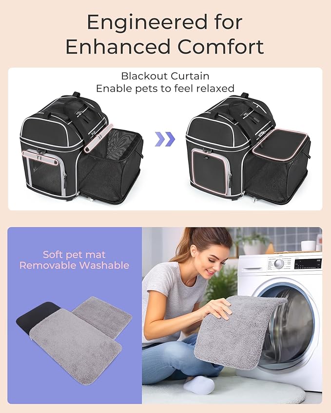 Expandable Pet Carrier: NOBLE DUCK Soft-Sided Cat Dog Carrier 17x11.8X(11.6+4.3) Inches Small Medium Cats Dogs Portable Travel Carrier Up to 25 Lbs Black