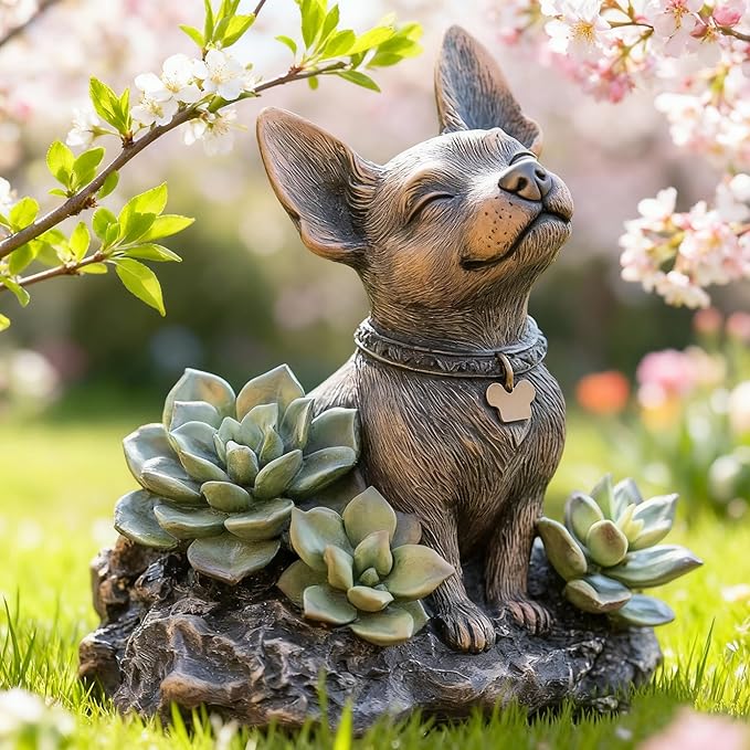 Dog Statue, Solar Garden Statues, Dog Decor with Solar Lantern, Outdoor Garden Decor for Lawn Yard, Patio Porch Decor, Dog Figurines Gifts for Mom, Grandma, Women, Housewarming Presents