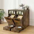 DWVO 30.6" Dog Feeding Station with Storage, Tilt-Out Dog Food Cabinet with 4 Feeder Bowls, Pull Out Elevated Dogs Bowl, Rustic Brown