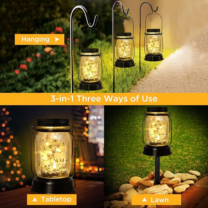 Goat Gifts for Women/Men Goat Solar Lanterns Mom Birthday Animal Lovers Lantern Animal Memorial Lights Solar Garden Decoration for Yard, Patio,Backyard,Porch Torches