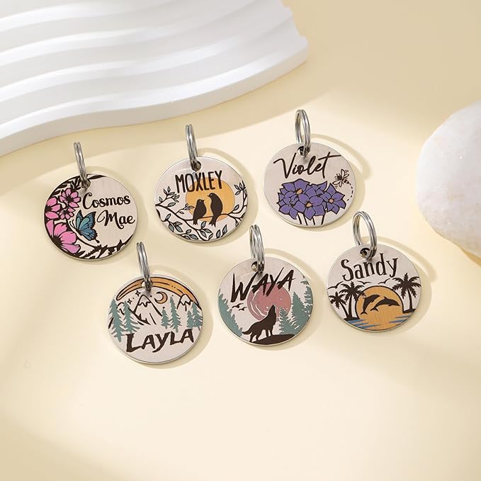 MYXGY Dog Tags Personalized, Engraved Dog Tags with Colored Printing for Pets, Dog Name tag with deep Engraving, Custom pet ID Tags, Customizable cat Collar Holder tag (Bird), XDT001