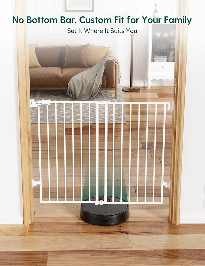 Babelio Baby Gate for Stairs, Kitchen & Doorways, No Bottom Bar| Easy Installation| One-Handed Operation| Auto-Close| Hardware Mount (Drill Needed) Safety Dog Gate (White - B17, 24-39" W, 28" H)