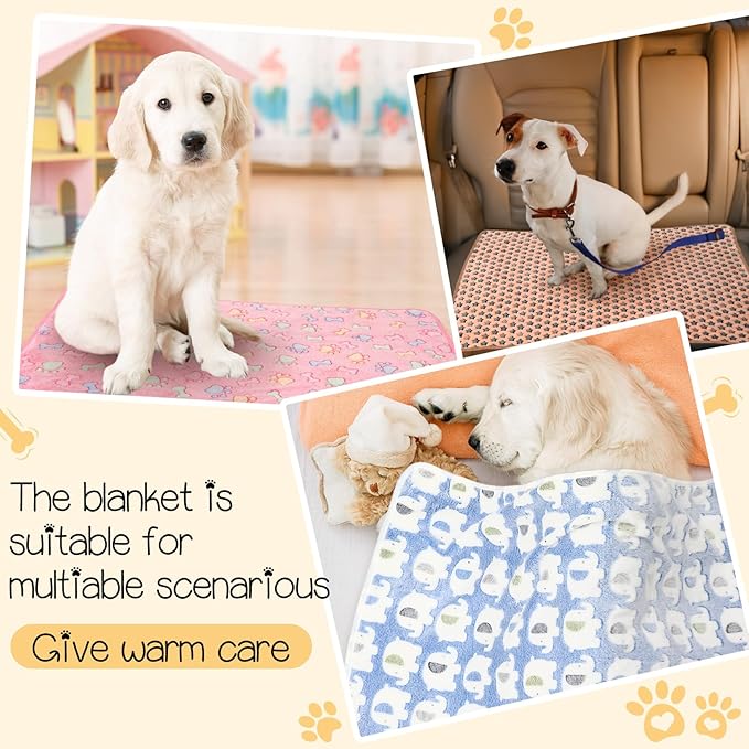 Tatuo 12 Pieces Puppy Blanket Warm Cat Dog Sleep Mat Pet Kitten Fleece Doggy Blankets with Cute Dog Paw Bone Star Elephant Patterns Printed Fluffy Blanket for Small Cat Puppy (41 x 30 Inch)