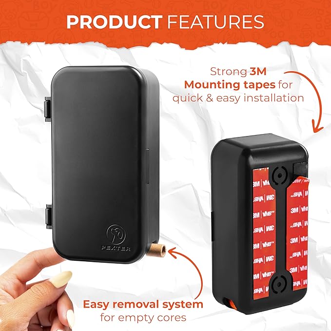 Dog Poop Bag Dispenser - Outdoor or Indoor Pet Waste Bag Dispenser Station - Stick-On or Screw-On Wall Mount - Poop Bags Storage Outdoor Container - Includes 4 Doggie Bag Rolls (Black)