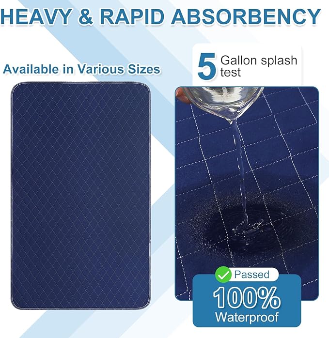 OUTCREATOR® Washable Bed Pads 34" x 76" (Pack of 2), Incontinence Mattress Protector, Anti-Slip Waterproof Underpads for Adults Kids Elderly Pets, Absorbency & Reusable Bedwetting Pads (Dark Blue)
