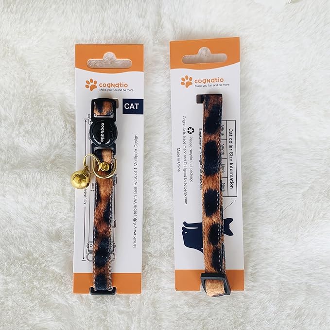 Safety Quick Release Cat Collars,Double Velvet with Bell Available in a Range Colors,Perfect for Your Kitty, Adjustable 20-30 cm (20-30cm, Khkai Lepord)