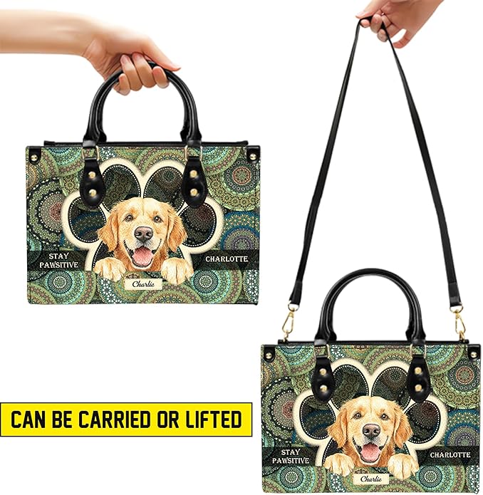 Personalized Pet Mom Leather Handbag – Custom Name Dog Cat Photo Purse, Pet Lover Gifts for Women, Christmas