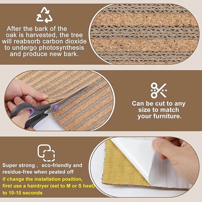 Natural Cork-Cat Scratcher Mat-Cat Scratch Pad Rug-cat Couch Protector-Wall Scratchers for Indoor Kitten Scratching&Stretching-Scratch Furniture Protector for Post&Sofas&Carpets&Floor-Kitty Gifts