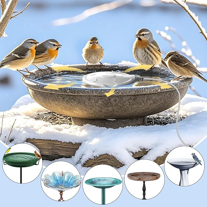 Bird Bath Heater for Outdoors in Winter, 120W Birdbath Heaters for Outdoor Bird Bath Deicer Pond De-icer with Thermostatically Control, Heated Bird Bath Water Heater for Bird Chicken Livestock (White)