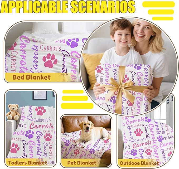 Personalized Paw Print Dog Blanket with Pet Name Face-Custom Puppy Blankets with Picture for Dogs-Customized Dog Memorial Throw Fleece Blanket-Loss of Pets Supplies Sympathy Gift for Bed Sofa Travel