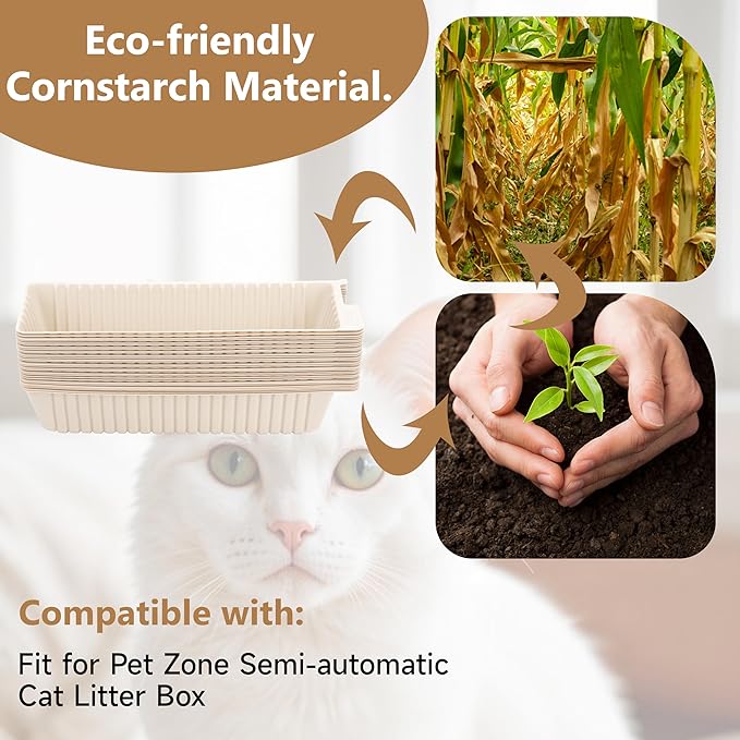 30Pcs Disposable Waste Receptacles Compatible with Pet Zone Semi-Automatic Cat Litter Box, Disposable Cat Litter Receptacles, Cornstarch Material, Kitty Litter Tray (Machine NOT Included)
