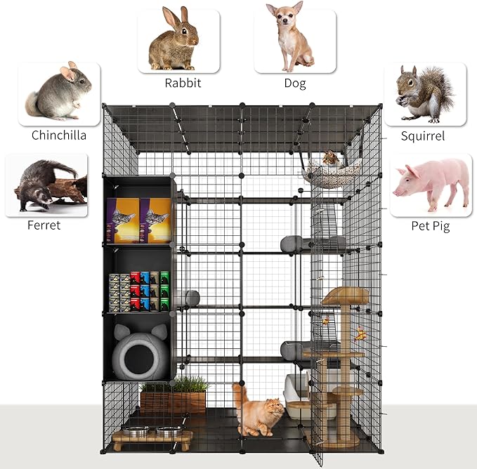 YITAHOME Cat Cage Indoor Large with Storage Cube DIY Outdoor Catio Cats Enclosures Metal Cat Playpen with Hammock Platforms for 1-4 Cats 5 Tiers Cat Kennel