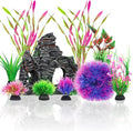 10pcs Aquarium Artificial Plastic Plants Decorations and Rock Cave Decor Set, Fish Tank Accessories Small Large Fish Bowl Ornaments Set