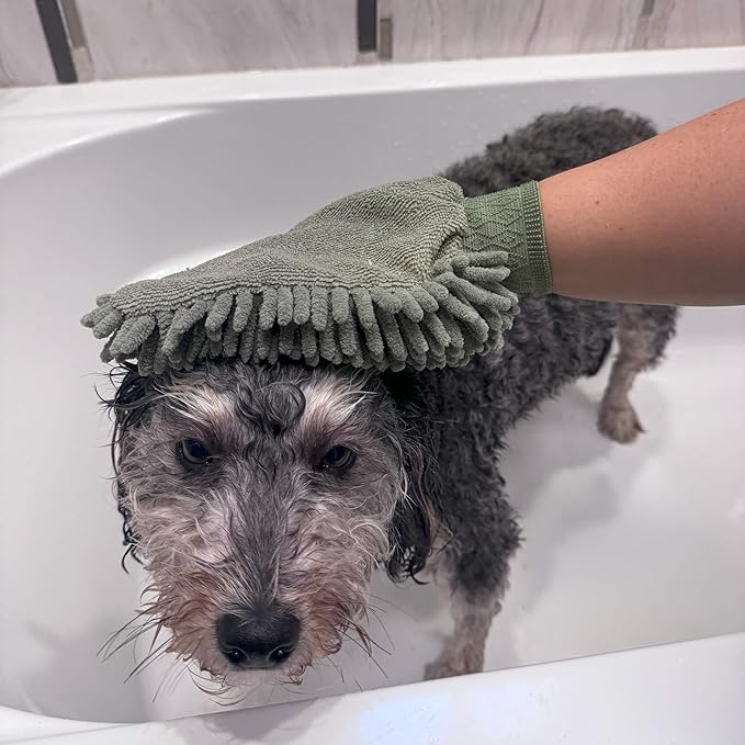 SPOT Clean Paws Chenille Microfiber Dog Towel Mitt - Super Absorbent, Quick-Drying, Washable, Double-Sided Glove for Wet Paws & Body, Durable, Odor-Free, Gently Massages & Dries, 9.5in x 7in