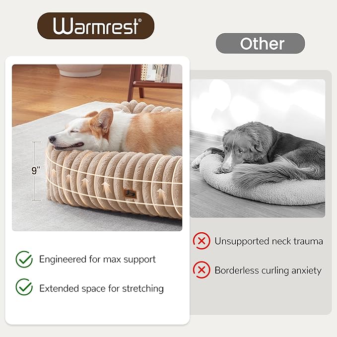 Washable Dog Bed for Small Medium Dogs - Rectangle Orthopedic Corduroy Fleece Pet Bed with Removable Cover and Nonskid Bottom, Calming Puppy Bed Soft Pet Sofa, Camel(35x25x9inchs)