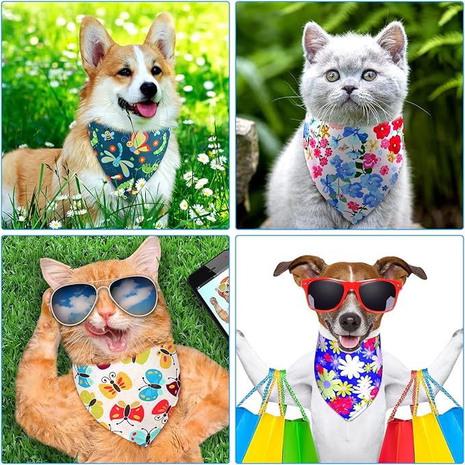 Eccliy 30 Pack Flower Dog Bandanas Bulk Summer Soft Triangle Dog Scarfs Polyester Bandana Pet Costume Cute Scarf Bibs with Flowers Patterns for Small Medium Large