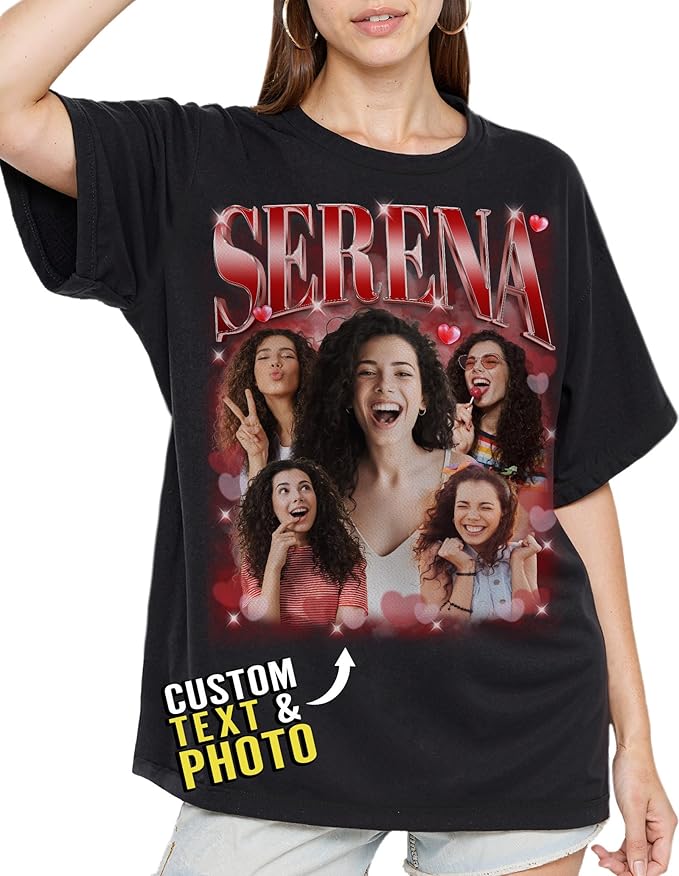 Custom Bootleg Rap Shirt with Photo Text, Vintage Custom Picture Shirt for Girlfriend, Boyfriend, Dad, Mom, Pet Lover Friend