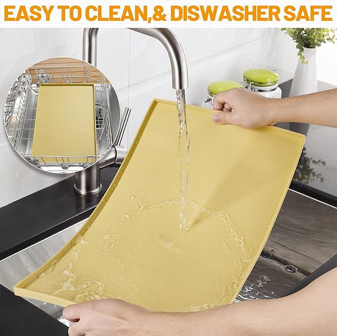 Hubulk Dog Feeding Mat,100% Waterproof Food Grade Silicone Pet Food and Water Bowl Placemat,Dishwasher, High Raised Edge to Prevent Spills,Nonslip Tray to Stop Messes on Floor (32"x24"x1.0", Yellow)