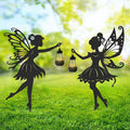 Fairy Garden Decor for Outside - 2 Pcs Metal Yard Stakes with Solar Lights Lawn Pathway Patio Backyard Decorations Statues Outdoor Silhouette Ornaments Birthday Gifts for Women Girls Mom