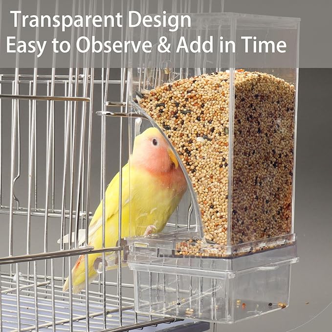 No Mess Bird Feeder Water Dispenser Set, Automatic Parrot Feeder for Cage Transparent Acrylic Food Container Drinker Cage Accessories Parakeet Cockatiel Lovebird Finch