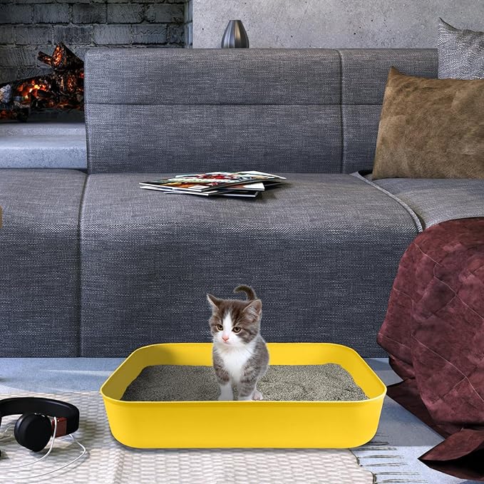Small Litter Box, Plastic Kitten Litter Box, 13.9 x 9.8 x 3 Inch Open Litter Box for Small Pet, Easy to Clean (Yellow 4PCS)