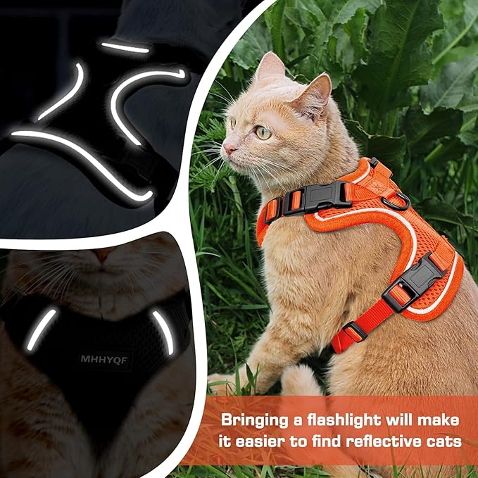 Cat Harness and Leash for Walking Escape Proof Soft Adjustable Cat Leash Breathable Comfortable Vest Easy to Wear Kitten Harness for Outdoor Travel, Orange, S