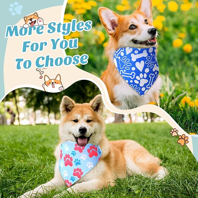 50 Pcs Blue Paw Print Dog Bandanas Bulk Animal Footprint Bandanas for Dogs Triangle Kerchief Bib Scarf Set for Pet Winter Costume Photo Props Daily Accessories Pet Shops (25.6 x 17.7 x 17.7)