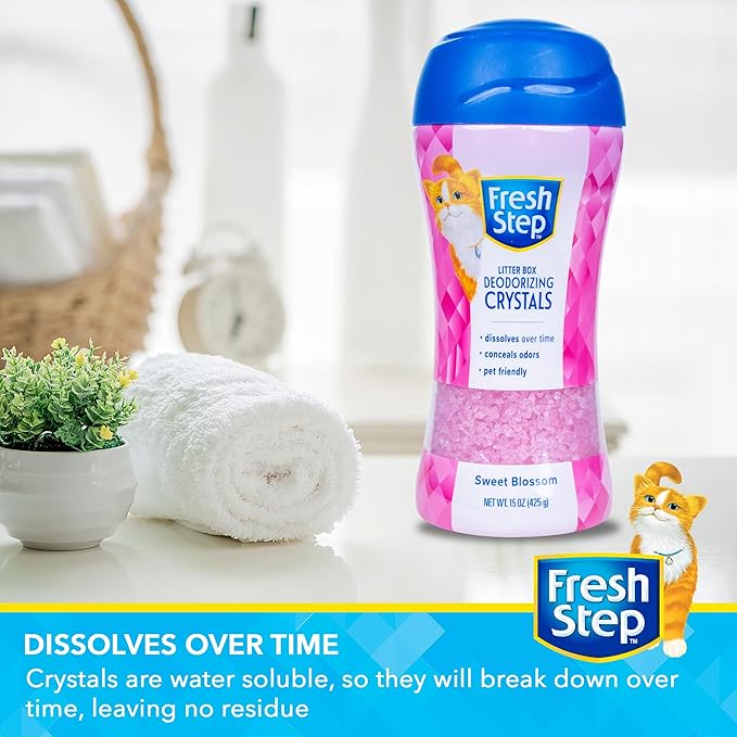 Fresh Step Cat Litter Crystals Deodorizer, Non Toxic Odor Neutralizing Crystals for Litter Boxes that Help Control Smells and Keep Home Areas Fresh, Sweet Blossom Scent, 15 Ounce