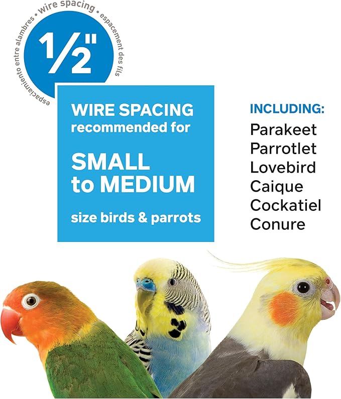 Prevue Pet Products Steel Bird Flight Cage with Wheels - Large Birdcage for Parakeets, Canaries, Finches, Cockatiels, Lovebirds, & Green Cheek, Metal Standing Birdcage - Black, Large