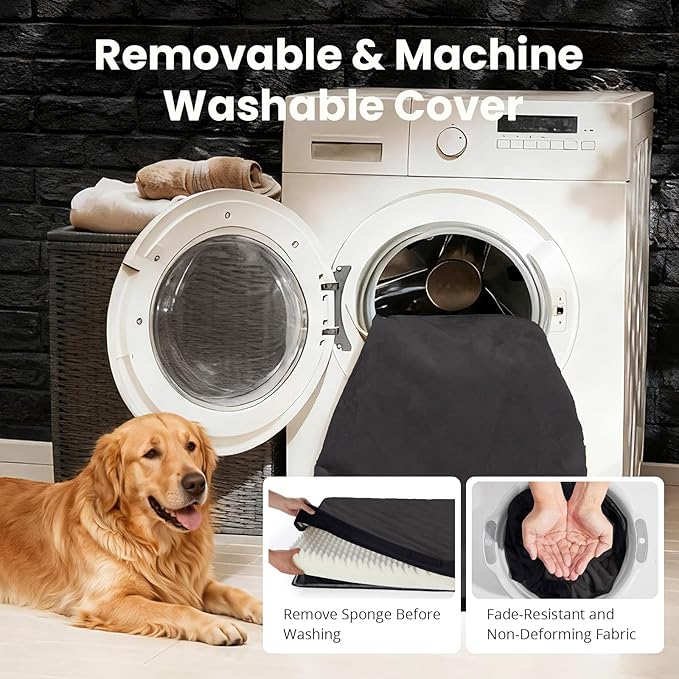 OhGeni Orthopedic Waterproof Dog Bed for Medium Large Dogs, Machine-Washable Removable Cover in Easy-Clean Fabric, High Density Foam & Easy-Carry Handle, Suitable for Crate, 35 inch (Black)