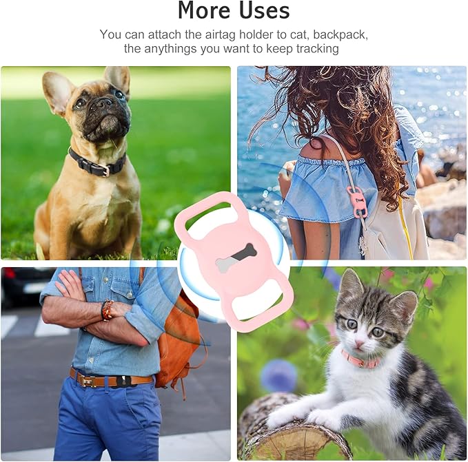 WHIPPY Airtag Leather Dog Collar GPS Tracker Air Tag Puppy Collar Adjustable Soft Leather Padded Dog Collar with Airtag Holder Case for Small Medium Large Dog Pet Backpack,Pink,M
