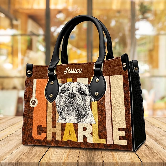 Personalized Pet Mom Leather Handbag – Custom Name Dog Cat Photo Purse, Pet Lover Gifts for Women, Christmas