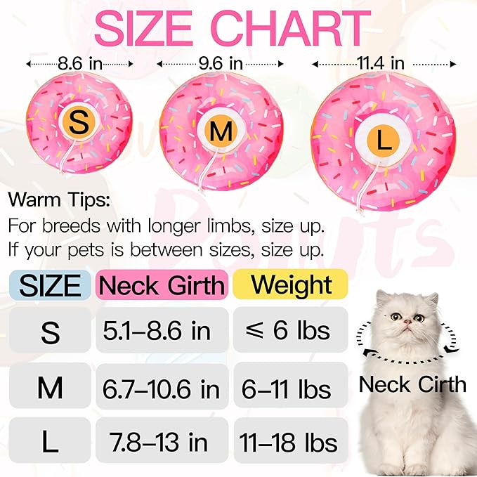 Cat Cone Collar Soft, Adjustable Cat Recovery Collars Spay Cones to Stop Licking, Cute Kittens Donut E Collar After Surgery, Anti-Lick Wound Healing Elizabetan Collars for Kittens (Pink, Small)